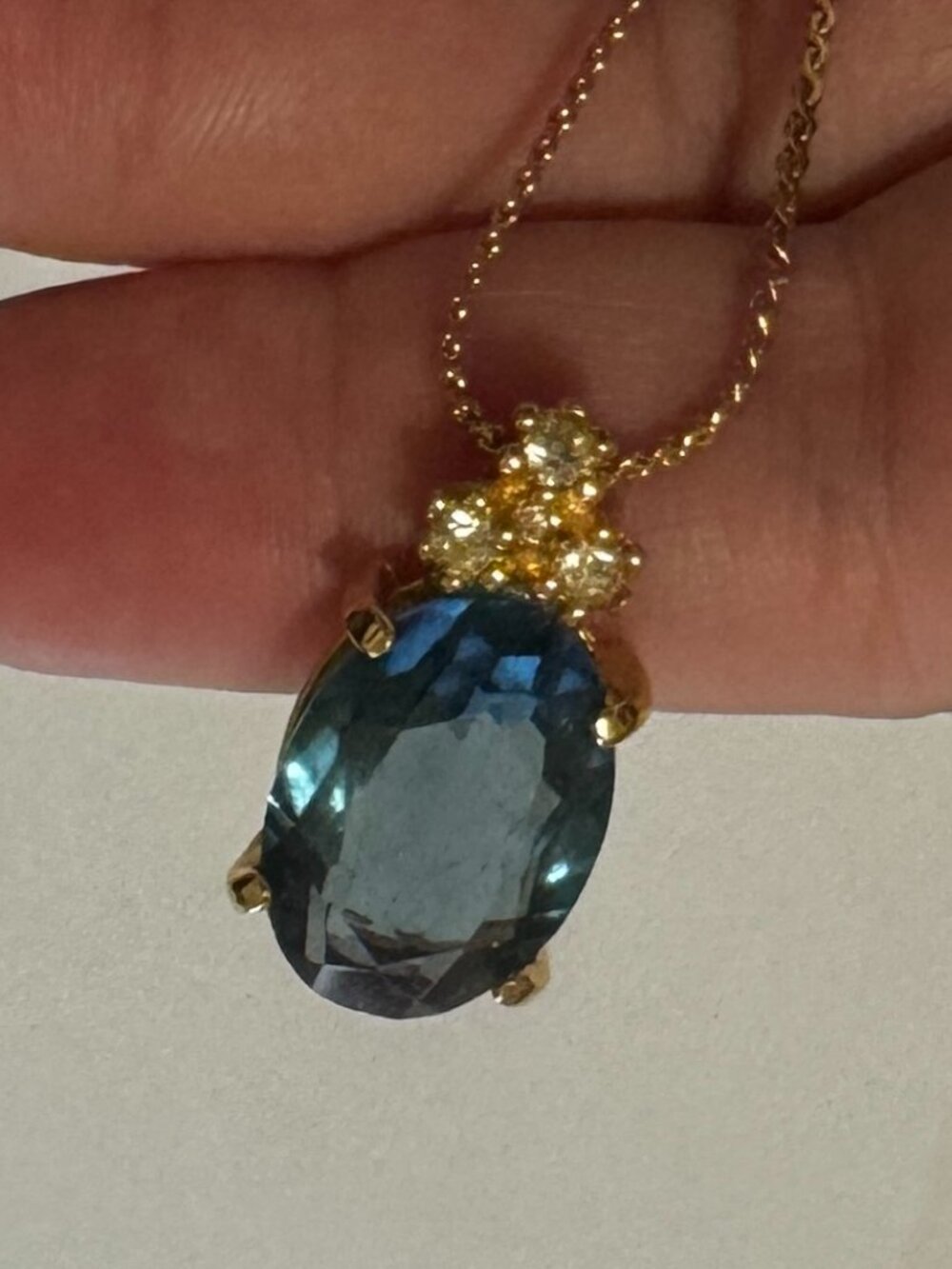 Christian Dior Signed Blue Crystal Pendant Necklace Gold Tone Vintage Chr Dior